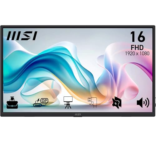 MSI Pro MP165A E6 Écran Portable 15.6 Full HD - Dalle IPS 1920x1080, 60Hz, 4 ms, Haut-parleurs et Micro intégré, HDMI 2.0b, USB Type-C (PD 15W), Compatible VESA, Noir
