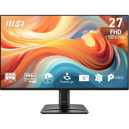 MSI Pro MP275A E14L Écran bureautique 27'' FHD, IPS 1920 x 1080, 144 Hz, 1 ms, AMD FreeSync, Eye Care, HDMI 2.0, Inclinaison réglable, Compatible VESA, Noir