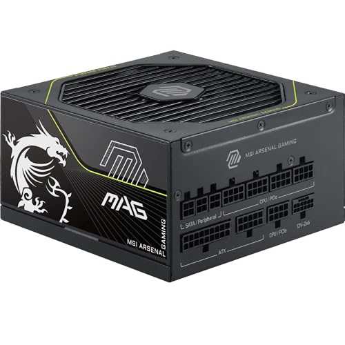 MSI MAG A1000PLS PCIE5 Alimentation PC, GPU Safeguard, condensateur Principal 105°C, Fan Safeguard, 1000W, 80 Plus Platinum, ATX 3.1, Connecteur natif 12V-2x6, Câbles gaufrés