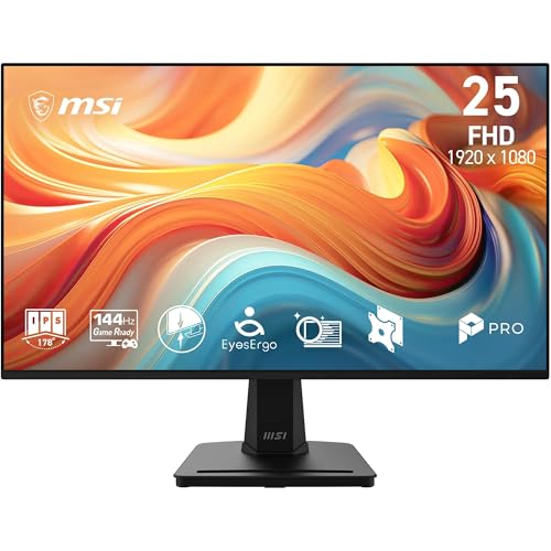 MSI Pro MP251A E14L Écran bureautique 24,5 Pouces Full HD - Dalle IPS 1920 x 1080, 144 Hz, 1 ms, Adaptive-Sync, HDMI 1.4b, Inclinaison réglable, Compatible VESA, Noir