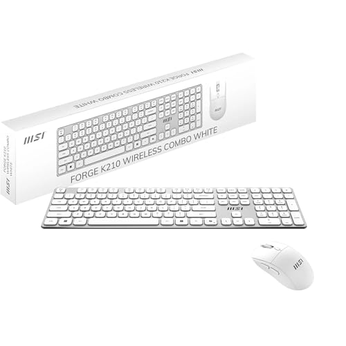 MSI Forge K210 Wireless Combo White FR Ensemble Clavier Souris sans Fil - AZERTY, Disposition FR, Scissor Switches, Low-Profile, 2,4 GHz, 120 h, Rechargeable, USB 2.0 - Souris Optique 1600 DPI