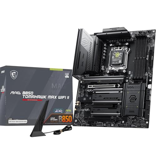 MSI MAG B850 Tomahawk Max WiFi II Carte mère,ATX - pour processeurs AMD Ryzen 9000 8000 7000, AM5 - VRM 80A SPS, DDR5 Memory Boost (OC jusqu'à 8400 MT s, PCIe 5.0 x16, M.2 Gen5, Wi-FI 7, 5G LAN