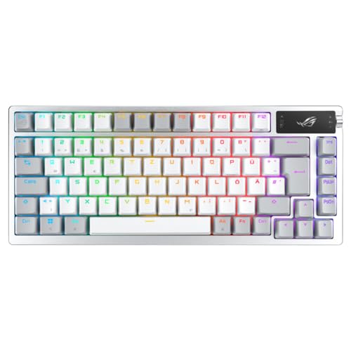 ASUS ROG Azoth White RGB Clavier de Jeu QWERTZ Facteur de Forme 75 , commutateurs mécaniques ROG NX, écran OLED, sans Fil avec Bluetooth, RF 2,4 GHz, USB, Windows et MacOS, Blanc