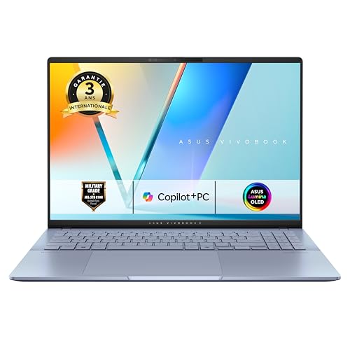 ASUS Vivobook S16 Copilot PC AI-S5606-50W 16 Pouces 3.2K OLED 120Hz Portable (Processeur AMD Ryzen AI 9 365 5 Ghz, 32GB LPDDR5X, SSD1To, AMD Radeon 880M Graphics, Windows 11 Home) – Clavier AZERTY
