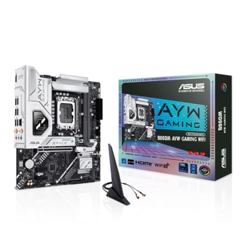 ASUS B860M AYW GAMING WIFI, Carte mère Intel mATX, Socket LGA 1851, fente DDR5, PCIe 4.0, deux emplacements M.2, WIFI 6, Ethernet Realtek 2,5 Gb, HDMI, SATA 6 Gbps, port arrière USB 10 Gbps, Aura Sync