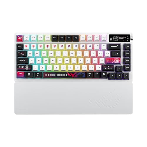 ASUS ROG Azoth X Clavier de Jeu Personnalisable, commutateur ROG NX Snow V2 remplaçable et avec Mousse amortissante, Cache-Touches Semi-Transparentes, éclairage RVB, écran OLED, Repose-Poignet, Blanc