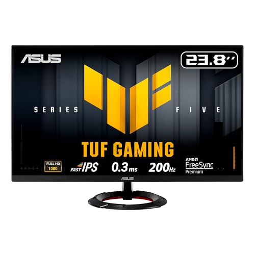 ASUS TUF Gaming Series 5 - VG249Q5R Gaming Moniteur – 23,8 Pouces, Full HD (1920 x 1080), 200 Hz, Fast IPS, 0,3 ms, Haut-Parleur stéréo, DisplayWidget Center, AI Visual