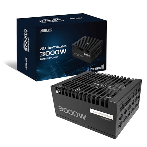 ASUS Pro WS 3000W Platinum, Alimentation modulaire pour PC, 3000 W de Puissance, PCIe 5.1, Standard ATX 3.1, 80 Plus Platinum, Ventilateur avec Double roulement à Balle, Noir, ASUS-PRO-WS-3000P