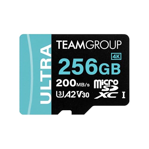 TEAMGROUP Carte Ultra A2 256 Go Micro SDXC UHS-I U3 A2 V30, R W jusqu'à 200 150 Mo s avec adaptateur TULMSDX256GIA2V3022503
