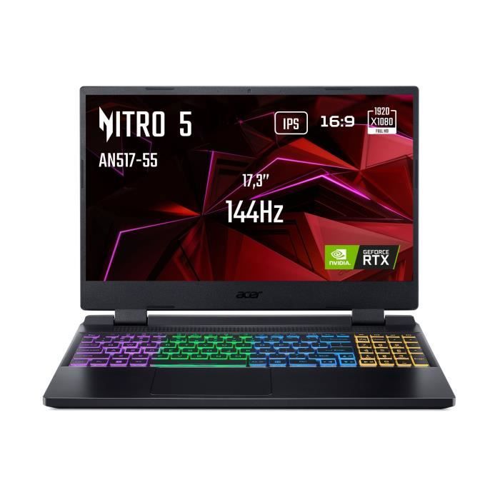 PC Portable Gamer ACER Nitro 5 AN517 55 53LU Windows 11  17 FHD IPS 144Hz  RTX 4050  Intel Core i5 12450H  RAM 16Go  512Go SSD
