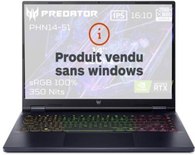 PC portable Gamer ACER Predator Helios Neo Sans Windows 14 WQXGA 120Hz RTX 4060 Core Ultra 7 155H RAM 32Go 1 To SSD
