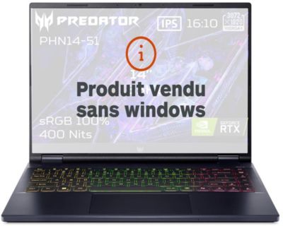 PC portable Gamer ACER Predator Helios Neo Sans Windows 14 WQXGA 120Hz RTX 4070 Core Ultra 9 185H RAM 32Go 1 To SSD
