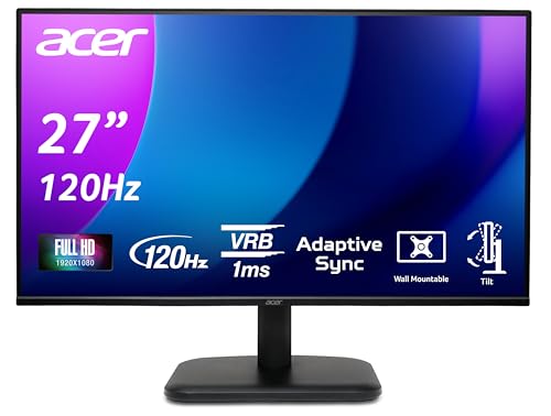acer EK271Gbif, Écran PC 27 Full HD IPS, 120Hz (1920x1080, AdaptiveSync, 1ms VRB, 250 Nits, Comfyview, BlueLightShield, Flicker-Less, 1xVGA 1xHDMI 1.4) Moniteur PC, Couleur Noir