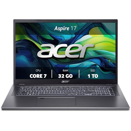 Acer Aspire 17 I Ordinateur Portable I 17.3 Pouces Full HD I Intel Core 7 150U I 32 Go RAM I 1TB SSD I Intel Graphics I Windows 11 Home I Gris I A17-51M