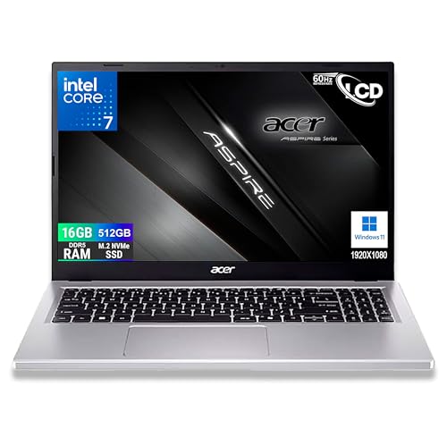 acer Ordinateur portable Aspire Silver Intel Core i7-13620H 13Th Raptor Lake, 10Core, écran FullHD 15,6 , RAM 16 Go DDR5 5200 Mhz, SSD PCIe NVMe 512 Go, Wi-Fi6, BT, 2 USB, 2 USB type-c, Windows 11