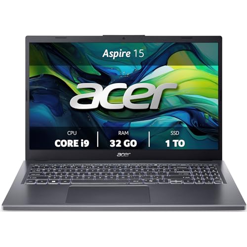 Acer Aspire 15 I Ordinateur Portable I 15.6 Pouces Full HD I Intel Core i9-13900H 13e gén. I 32 Go RAM I 1 to SSD I Intel Iris XE Graphics I Windows 11 Home I Gris I A15-51M
