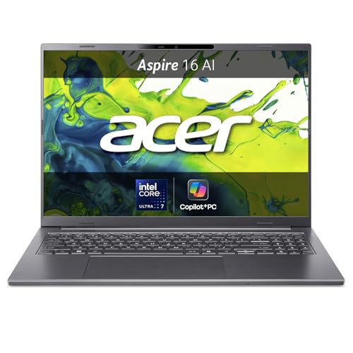 Acer Aspire 16 AI I PC Portable 16 OLED I Copilot PC I Intel Core Ultra 7 (IA) I 16 Go RAM I 1To SSD I Intel Arc Graphics I Windows 11 I Gris I Clavier FR AZERTY I sans Adaptateur I A16-52M-762Z