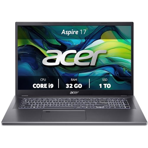 Acer Aspire 17 I Ordinateur Portable I 17.3 Pouces Full HD 60 Hz I Intel Core i9-13900H I 32 Go RAM I 1TB SSD I Intel Iris XE Graphics I Windows 11 Home I Gris I A17-51M