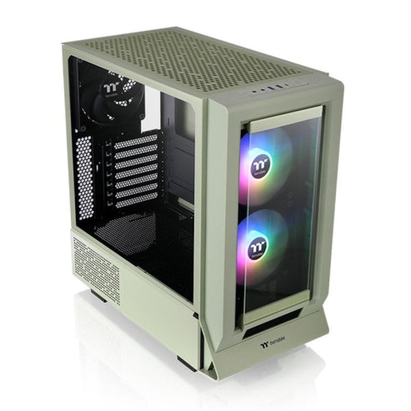 Thermaltake Tour Midi Thermaltake verte en verre trempé avec fenêtres RGB ATX 7 emplacements 2 x 140 mm