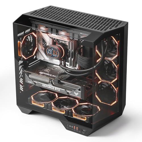 darkFlash DY470 Boîtier PC de Jeu ATX Complet, pour Carte mère à connecteur inversé, Double Chambre, Verre panoramique, radiateurs jusqu'à 2 x 360 mm, Compatible RTX 40, 1 Ventilateur PWM ARGB, Noir