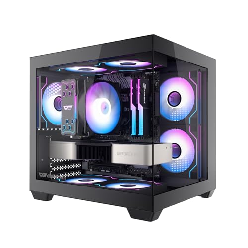 darkFlash Boîtier PC Mini-ITX, préinstallé, 3 Ventilateurs PWM ARGB, boîtier d'ordinateur Full View Double Verre trempé ITX, Taille Mini, Prend en Charge AIO 240 mm, Noir (DB330M)