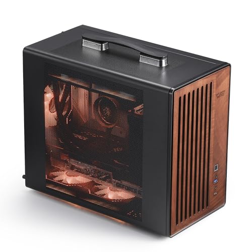 darkFlash Boîtier PC portable Micro-ATX avec poignée, mini tour MATX avec bois, avec 1 ventilateur ARGB PWM, port de type C, support 240 AIO, refroidisseur H165 mm, bureau compact simple, noir (WD200)