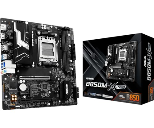 ASRock B850M-X R2.0 AM5 Micro-ATX Carte mère AMD Ryzen 9000 8000 7000 Ready | DDR5 8200 OC | PCIe 5.0 M.2 | 2.5G LAN | USB 3.2 Type-C | HDMI DP