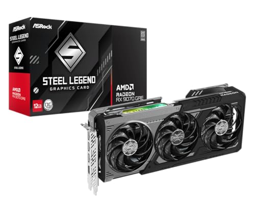 ASRock Radeon RX 9070 GRE Steel Legend Dark 12 Go OC, AMD RDNA 4, 12 Go GDDR6, PCIe 5.0, 3 Ventilateurs, 0dB Silencieux, synchronisation Polychrome, Boost 2920 MHz