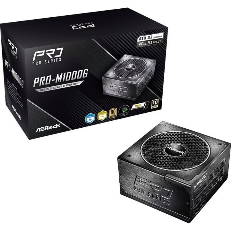 ASRock Source d'alimentation AsRock PRO-M1000G 1000W 80 Gold ATX 3.1 ventilateur 135 mm