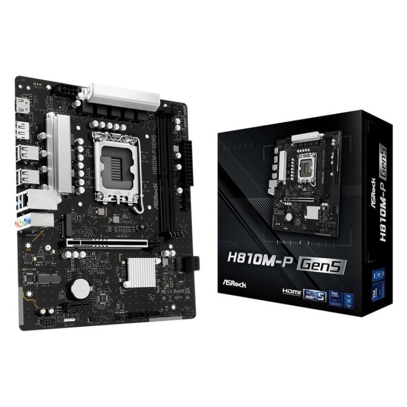ASRock Carte mère AsRock H810M-P Gen5 Intel H810 LGA1851 DDR5 Micro ATX Sans Wifi RGB