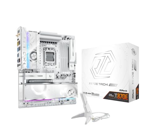 ASRock X870E Taichi Carte mère EATX blanche, AMD AM5 Ryzen 9000-7000, DDR5 8200 (OC), PCIe 5.0 USB4, 10GbE, Wi-Fi 7, 24 2 1 Phase 110A SPS