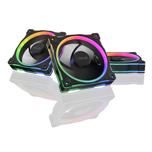 ASUS PRIME MR120 ARGB REVERSE (Noir) – Lot de 3 ventilateurs de boîtier 3 en 1 (120mm PWM, 20 ARGB LED, vitesse 1600 tr min, débit d'air de 58 CFM, cadre de 28 mm d'épaisseur, Aura Sy RGB)