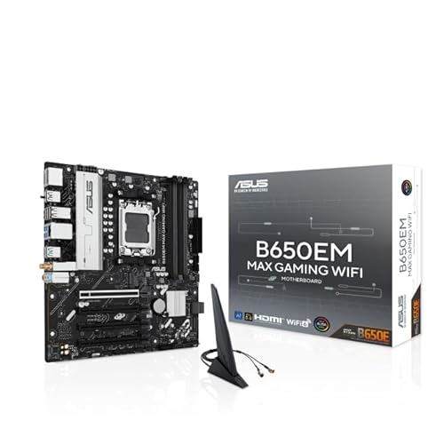 ASUS B650EM Max Gaming WiFi Carte mère AMD B650 mATX, DDR5, PCIe 5.0, 3X Slots M.2, WiFi6, 1Gb Ethernet, DisplayPort, HDMI, USB 10Gbps Type-A arrière Type-C Ports, BIOS Flashback, Aura Sync