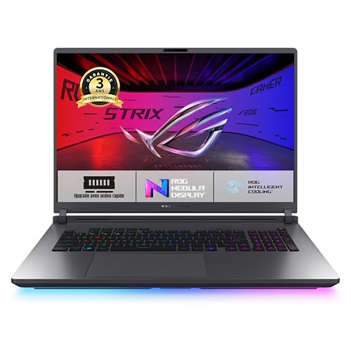 ASUS ROG Strix G18 G815LP-S9005W 18 Pouces 2.5K 240Hz, Intel Core Ultra 9 275HX (jusqu'à 5.4 GHz), 32GB DDR5, 1TB SSD, NVIDIA GeForce RTX 5070 8GB GDDR7, Windows 11 Home, Clavier AZERTY.