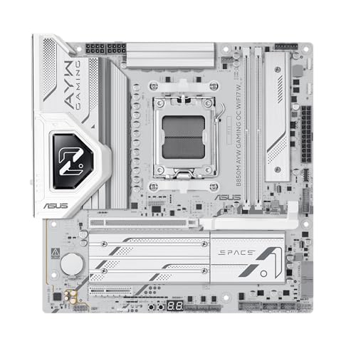 ASUS B850M AYW GAMING OC WIFI7 W, carte mère AMD Micro-ATX, 12 2 1 phases d'alimentation, DDR5, PCIe 5.0, 3 emplacements M.2, Wi-Fi 7, Ethernet Realtek 2.5Gb, USB-C 20 et 10 Gbps, BIOS FlashBack, Aura