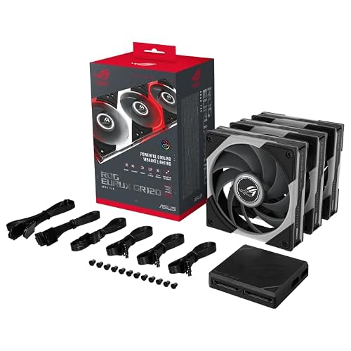 ROG Eurux GR120 ARGB Black Edition – Pack de 3 Ventilateurs PWM 120 mm, 2600 tr min, Design Daisy-Chain breveté, Effets et Personnalisation ARGB exclusifs, Hub de Ventilateurs inclus
