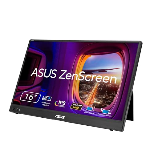 ASUS ZenScreen MB16AHVE - Écran portable 16 pouces (diagonale utile de 15,6 pouces), FHD, dalle IPS, alimentation par le câble, rotation automatique, trépied, USB Type-C®, mini-HDMI®, sans scintilleme