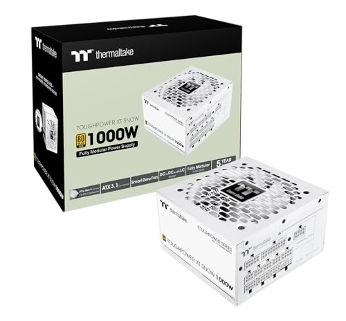 Thermaltake Toughpower XT 1000W | ATX 3.1 Netzteil | 80 Plus Gold | PCIe 5.1 | 12V‑2x6 | Vollmodular | Smart Zero Fan | Sehr leiser 120‑mm Hydraulic Bearing Lüfter | Weiß