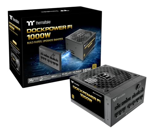 Thermaltake Dockpower FI 1000W Alimentation PC Modulaire | 80 Plus Gold | ATX 3.1 PCIe 5.1 | Architecture de Câblage Amovible pour Installation Facile, Contacts Plaqués Or 30μ | Noir