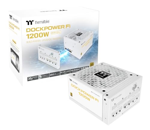 Thermaltake Dockpower FI 1000W Alimentation PC Modulaire | 80 Plus Gold | ATX 3.1 PCIe 5.1 | Architecture de Câblage Amovible pour Installation Facile, Contacts Plaqués Or 30μ | Neige