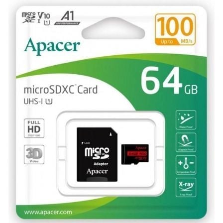 Apacer Carte mémoire Apacer MicroSDXC 64 Go UHS-I Classe 10 100 Mo s adaptateur