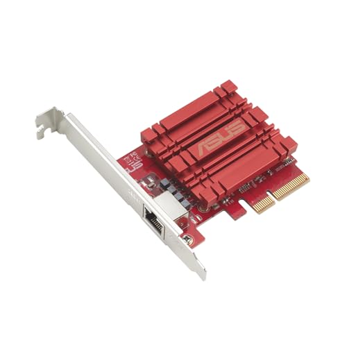 ASUS XG-C100C - Adaptateur réseau 10GBase-T PCIe rétrocompatible avec Les Normes 5 2,5 1G et 100 MB s, Un Port RJ45 et QoS intégré Rouge Argent