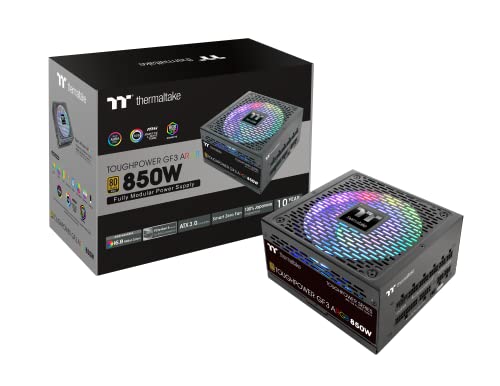 Thermaltake Toughpower GF3 ARGB 850W | Alimentation PC-ATX 3.0 | PCIe Gen 5.0 | 80-Plus-Gold | entièrement modulaire | Ventilateur Silencieux 140 | Certifié UE | Noir
