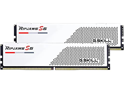G.SKILL Ripjaws S5 Series DDR5 RAM (Intel XMP 3.0) 32 Go (2 x 16 Go) 6000 MT s CL32-38-38-96 1,35 V pour ordinateur de bureau U-DIMM – Blanc mat (F5-6000J3238F16GA2-RS5W)
