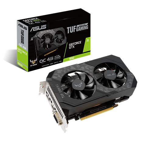 ASUS TUF Carte Graphique Nvidia GeForce GTX 1650 4 Go Power OC Edition Gaming (GDDR6, PCIe 3.0, 1 x HDMI 2.0b, 1 x DVI, 1 x DisplayPort 1.4, TUF-GTX1650-O4GD6-P-GAMING)