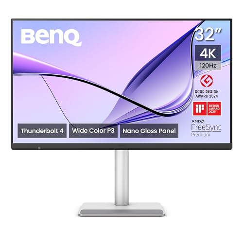 BenQ MA320UG Moniteur 32 4K 120Hz Nano Gloss pour Mac, Double Thunderbolt 4 96W 15W, Mac Colour, Daisy Chain, KVM, contrôle luminosité Volume, réglage Hauteur Inclinaison, Gamme P3