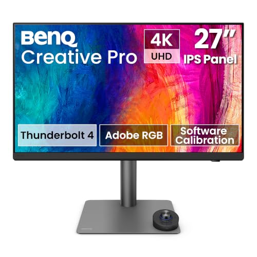 BenQ PD2732U Moniteur Designer 27 4K Thunderbolt 4 (90W), 99 Adobe RGB Display P3, 100 sRGB Rec.709, Daisy Chain, étalonnage Logiciel, KVM, réglable en Hauteur, pour Flux de Travail Impression
