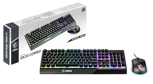 MSI Vigor GK30 IT Clavier Gaming Semi-Mécanique avec RGB LED Rétroéclairé Mystic Light Multimedia Hot Key Keyboard Souris Full Size Noir
