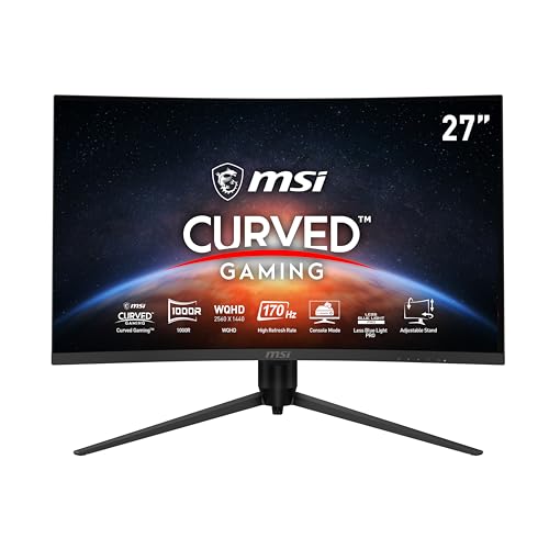 MSI G271CQP E2 Écran PC Gaming Incurvé 27 WQHD - Dalle VA 1000R, 2560x1440, 170Hz 1ms, 16 9, Adaptive Sync - HDMI 2.0b, DisplayPort 1.4