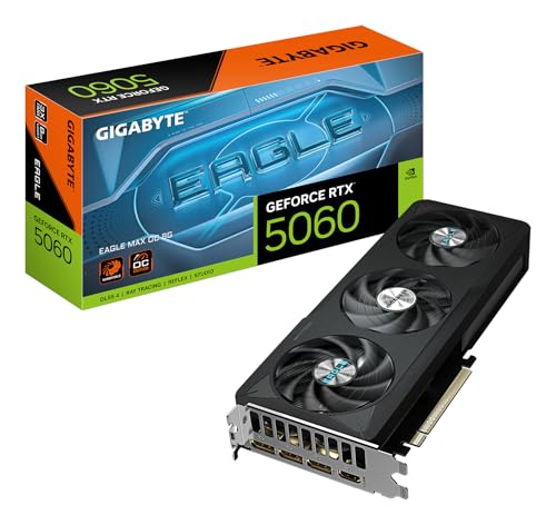 GIGABYTE GeForce RTX 5060 Eagle Max OC 8G Carte Graphique – 8 Go GDDR7, 128 Bits, PCI-E 5.0, fréquence cœur 2550 MHz, 3 x DisplayPort, 1 x HDMI, NVIDIA DLSS 4, GV-N5060EAGLEMAX OC-8GD